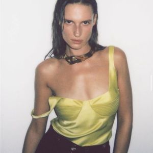 Galvan London Satin Bustier Camisole Top- Lime, FR 34 / US 2 / UK 6 / XS